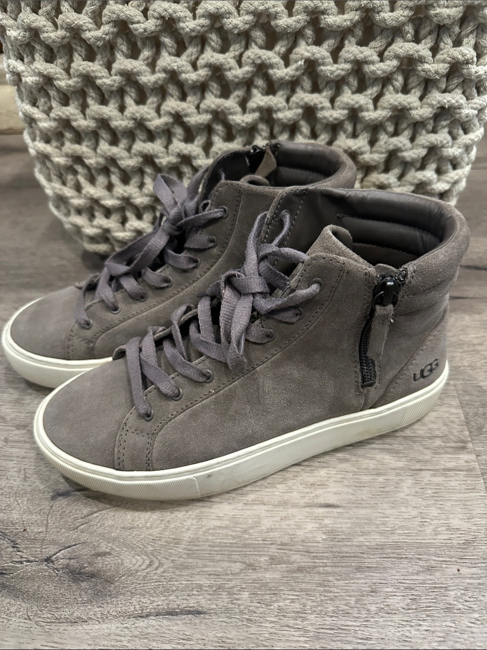 UGG Gray Suede High-Top Heeled Sneakers